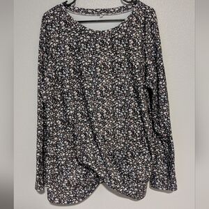 Ditsy Floral Long Sleeve Twist Hem Top